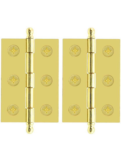 Pair of Loose Pin Plated Steel Cabinet Hinges - 2 inch x 1 3/8 inch in Polished Brass.